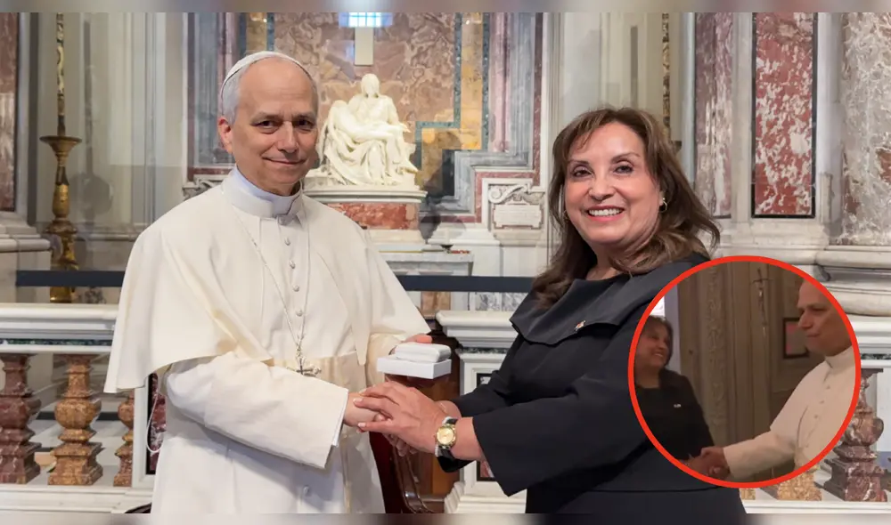 Dina Boluarte y el incómodo momento que pasó el Papa León XIV con su apretón de manos. Foto: Presidencia
