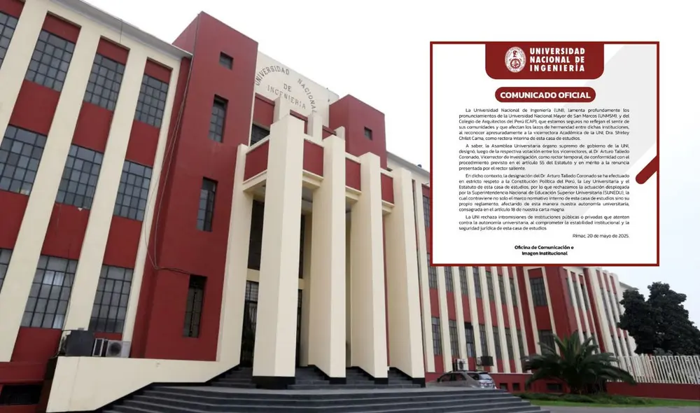 Universidad Nacional de Ingeniería (UNI) rechaza reconocimiento de rectora interina por parte de Sunedu y UNMSM.