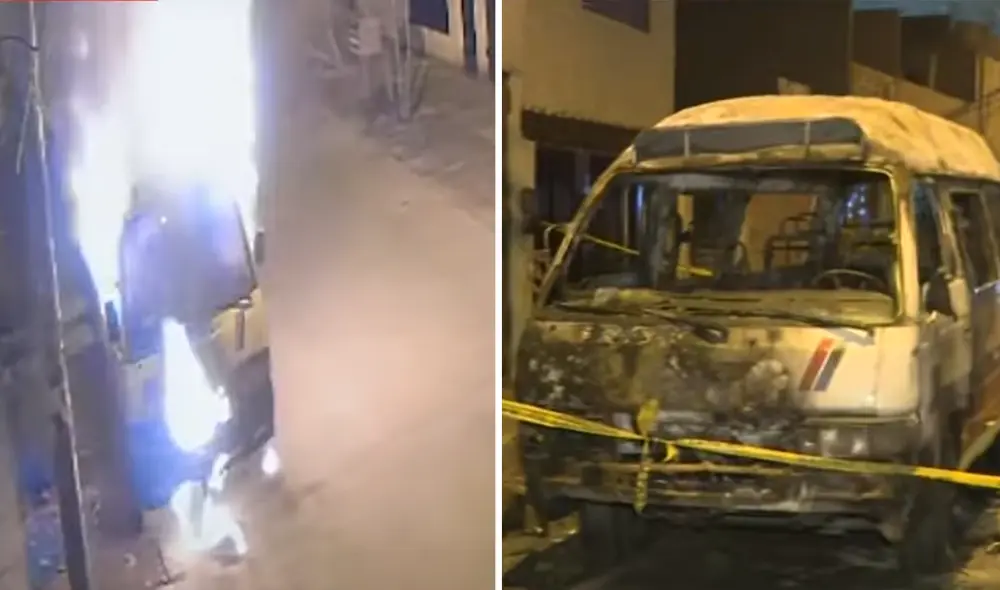 Delincuente prende fuego a una combi en San Martín de Porres. Foto: composición LR / captura Panamericana Delincuente prende fuego a una combi en San Martín de Porres. Foto: composición LR / captura Panamericana