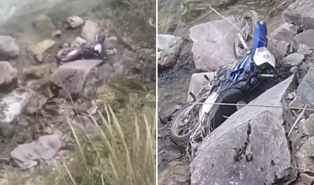 Dos personas mueren tras caer al abismo por despiste de motocicleta en Pasco. Foto: Captura Latina - Composición LR Dos personas mueren tras caer al abismo por despiste de motocicleta en Pasco. Foto: Captura Latina - Composición LR