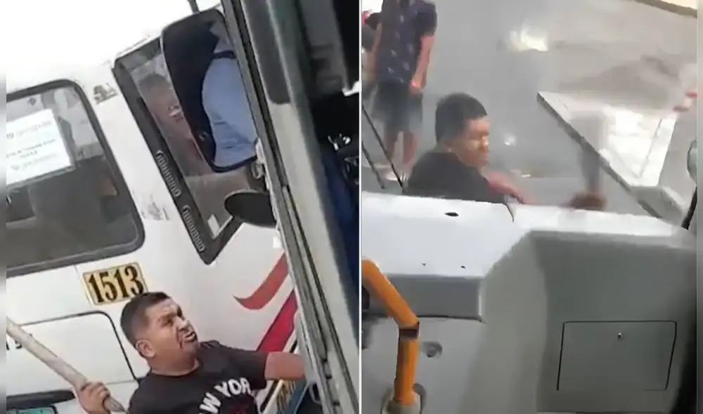 Pelea verbal terminó con la rotura de los espejos de un bus en Cercado de Lima. Foto: Composición LR/Captura de pantalla de YouTube