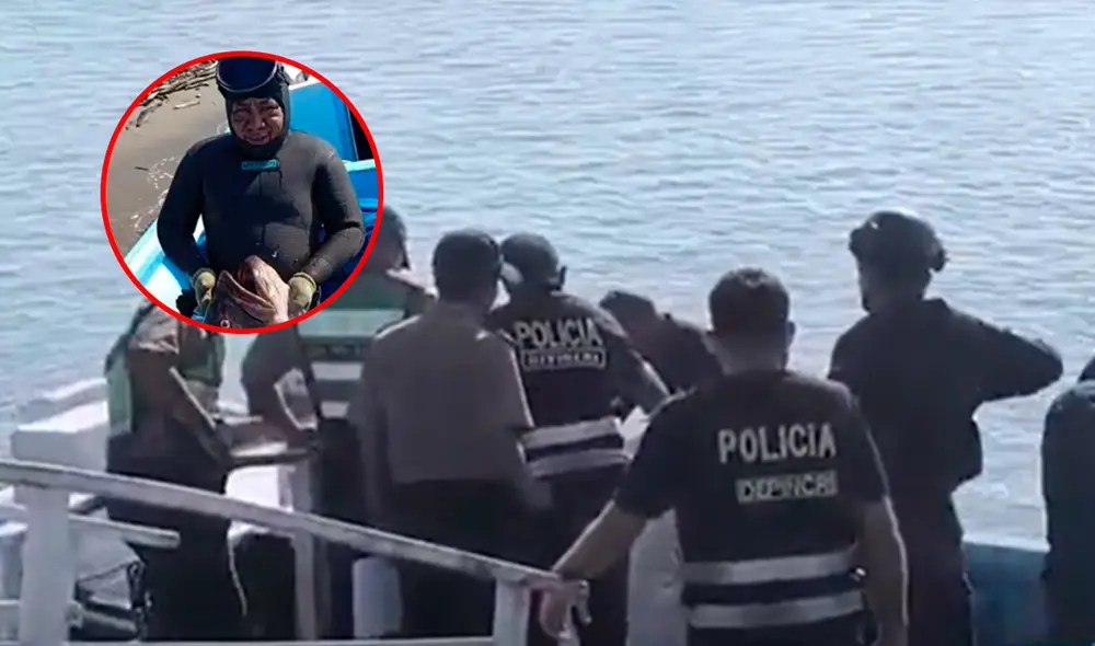 El cuerpo del buzo, quien realizaba labores de pesca, fue rescatado por sus compañeros y autoridades. Foto: Buenos Días Perú El cuerpo del buzo, quien realizaba labores de pesca, fue rescatado por sus compañeros y autoridades. Foto: Buenos Días Perú