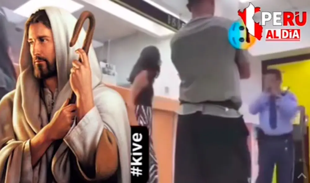 La mujer golpeó al guardia de seguridad que intentó detenerla. Foto: composición LR/ TikTok/@perualdianoti