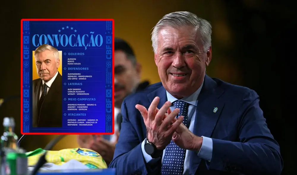 Carlo Ancelotti presentó su primera lista de convocados como entrenador de Brasil. Foto: composición GLR/AFP