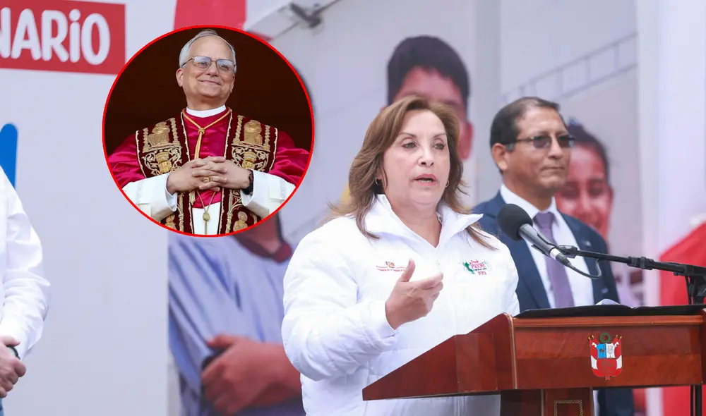 Dina Boluarte propuso cambiar de nombre a colegio por el del Papa León XIV. Foto: Composición/LR