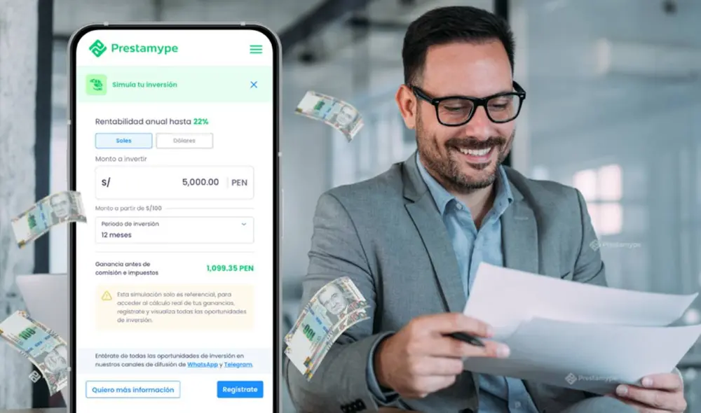 Con Prestamype, puedes invertir desde solo $25, obteniendo hasta un 22 % de rentabilidad anual.