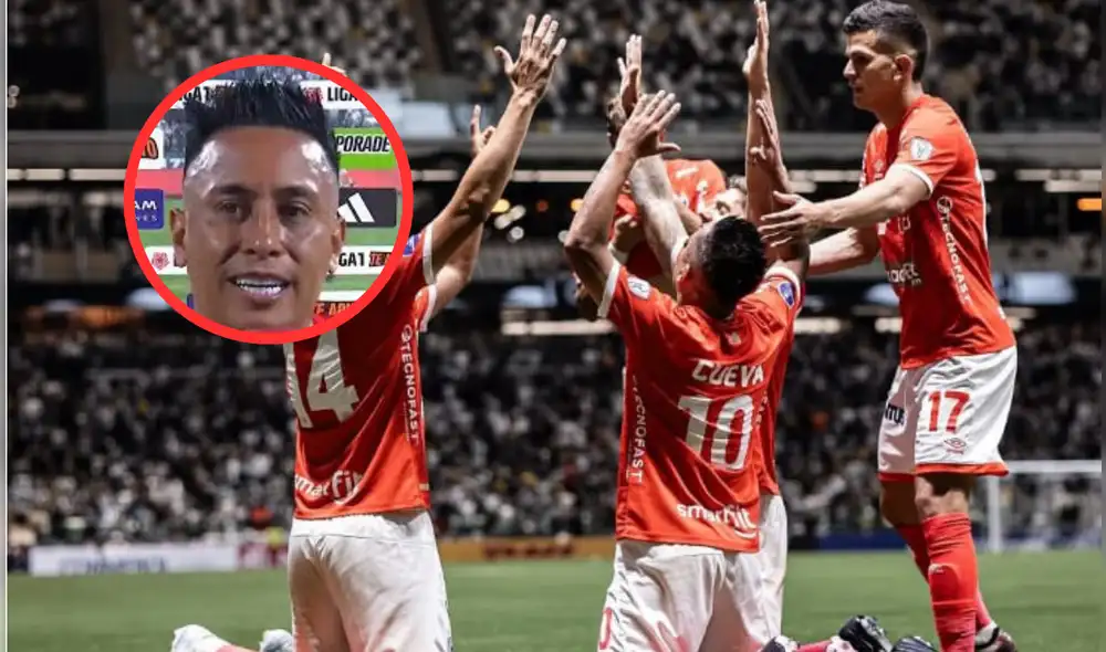 Cueva celebró con sus compañeros mirando arriba y con las manos levantas luego del gol del empate