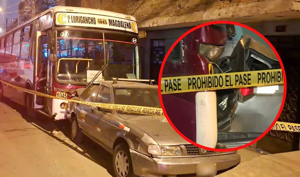 El chofer de bus de Etusa chocó contra un taxi al tratar de huir de los sicarios. Foto: composición LR/La República/PanamericanaTV El chofer de bus de Etusa chocó contra un taxi al tratar de huir de los sicarios. Foto: composición LR/La República/PanamericanaTV