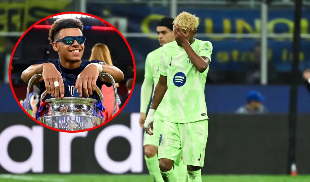 Desiré Doué le ganó a Lamine Yamal como mejor jugador joven de la UEFA Champions League. Foto: composición GLR/AFP