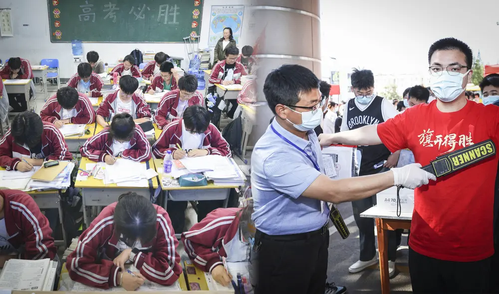 Más de 13 millones de jóvenes rinden el gaokao en China. Se imprime en prisiones, se protege con vigilancia armada y drones. Foto: composición LR/AFP