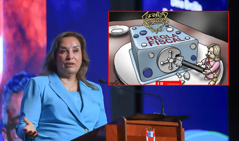 Carlincatura de hoy, martes 3 de junio del 2025, sobre Dina Boluarte y la regla fiscal. Foto: Composición/LR
