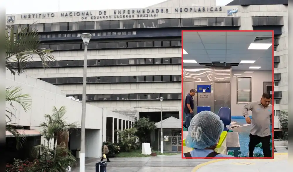 Baldozas del techo del INEN caen e inundan pasadizos del centro médico. Foto: composición LR/ Difusión