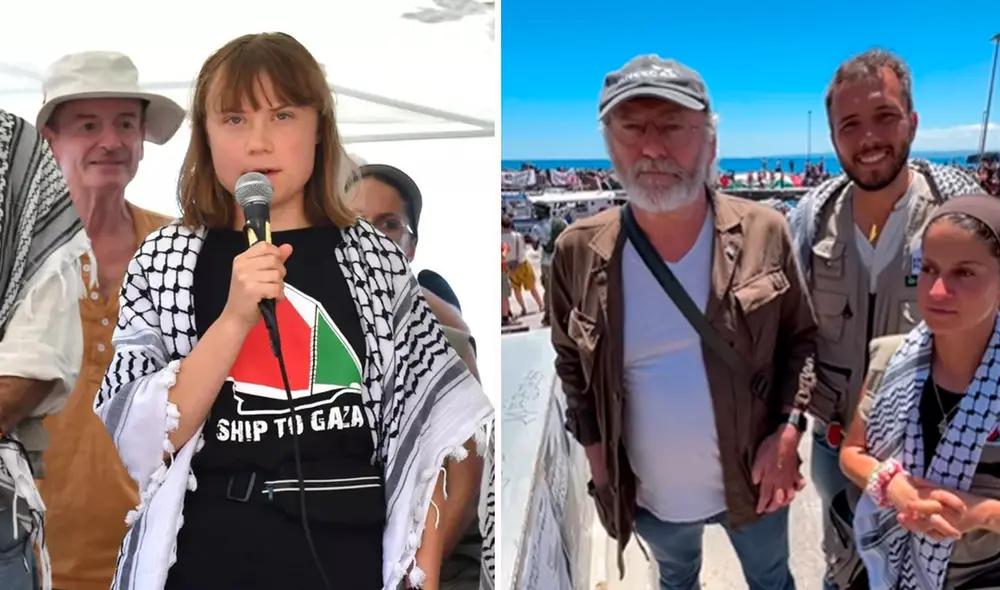 Thunberg ya había abordado el buque hace un mes, en un intento previo de la Flotilla por llegar a Gaza que fue frustrado tras ataque de dos drones. Foto: EFE / Composición LR