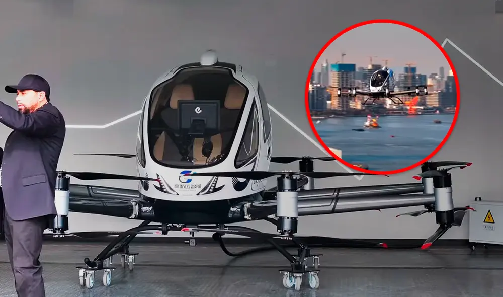 EHang recibe permisos para operar taxis aéreos no tripulados en rutas turísticas en China, su primer vehículo es el EH216-S. Foto: Composición LR/ Video EHang’s