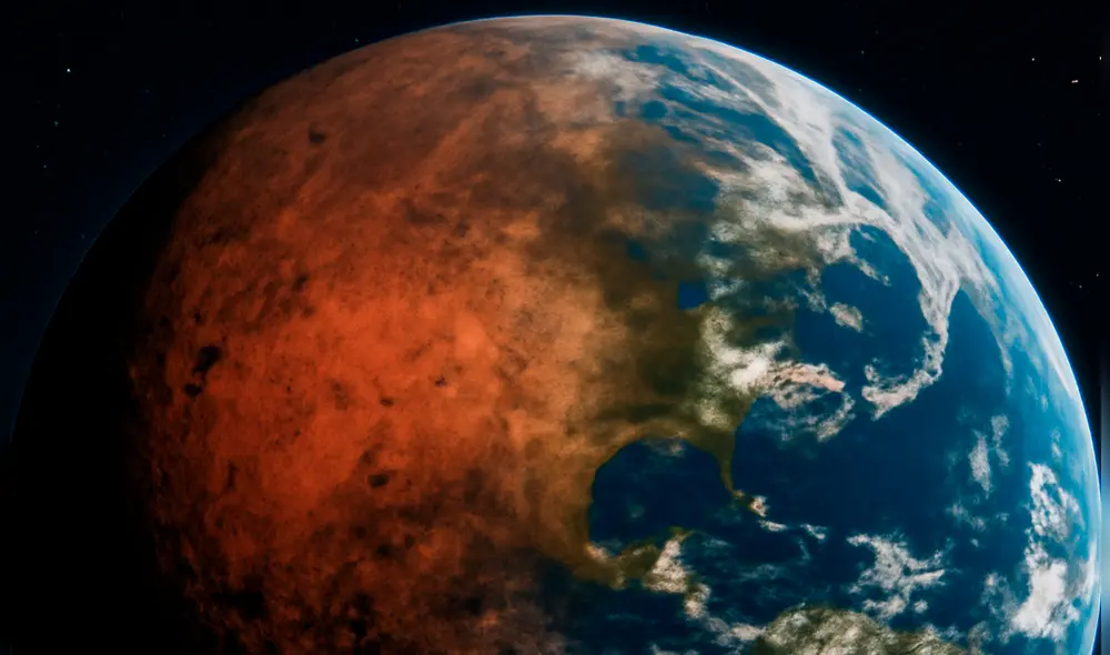 Este fenómeno se convierte en la explicación de cómo Marte perdió su agua superficial. Foto: IA/La República.