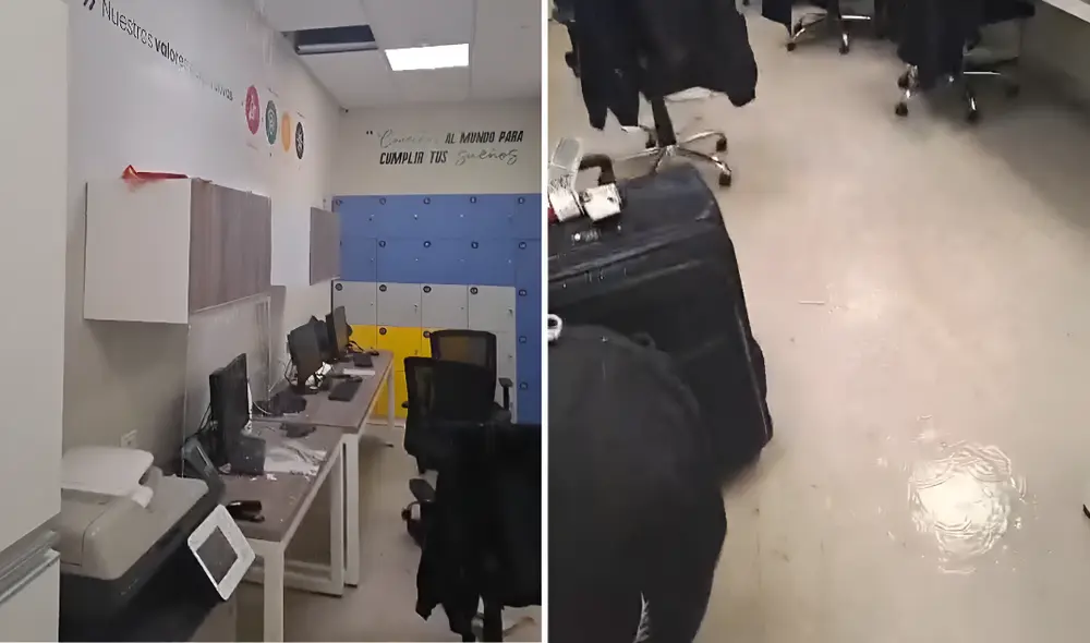 Captan alarmantes filtraciones de agua en oficinas del nuevo aeropuerto Jorge Chávez. Foto: composición LR Captan alarmantes filtraciones de agua en oficinas del nuevo aeropuerto Jorge Chávez. Foto: composición LR