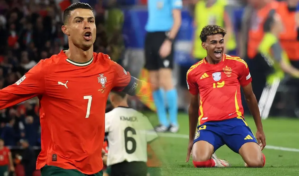 Lamine Yamal lanza un gancho a Cristiano Ronaldo previo a la final de la Liga de Naciones. Composición: Lr/ESPN