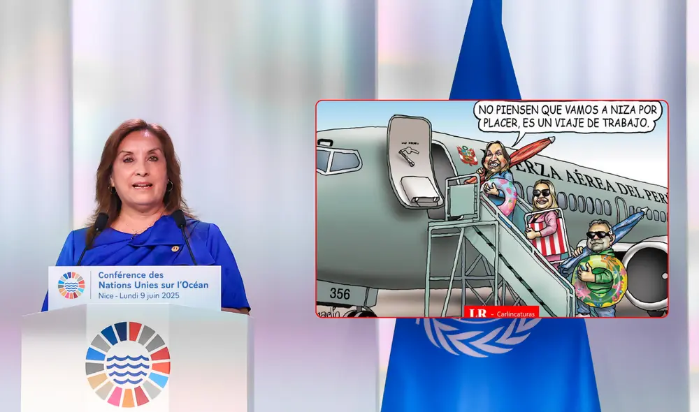 Carlincatura de hoy, lunes 9 de junio, sobre el viaje de Dina Boluarte a Francia. Foto: Composición/LR