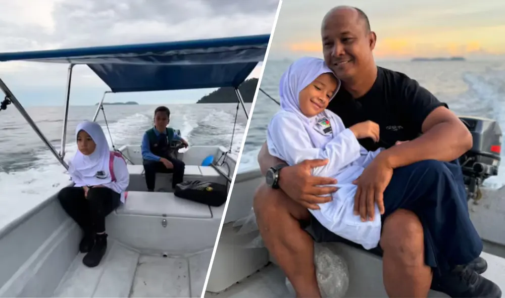 Padre en Malasia cruza el mar y tres aldeas en 15 minutos para llevar a sus hijos al colegio. Foto: TikTok: scubanaut16