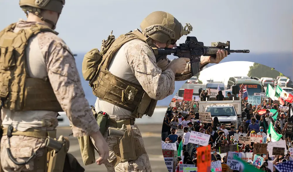 Marines listos en operativo mientras continúan las protestas anti-ICE en Los Ángeles. Marines listos en operativo mientras continúan las protestas anti-ICE en Los Ángeles.