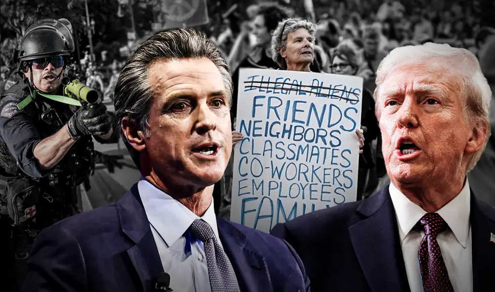 Donald Trump y el gobernador de California se enfrentan en disputa judicial por el uso de guardia nacional como represión de protestas en Los Ángeles. Foto: composición LR / AFP