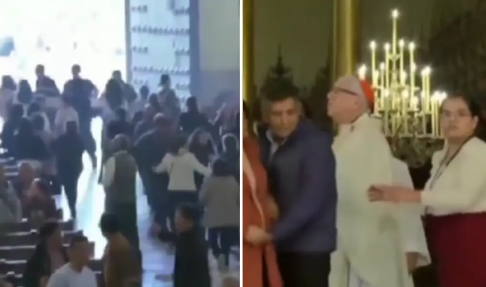 Fieles que se encontraban escuchando misa en la Catedral de Lima fueron sorprendidos por el fuerte sismo que sacudió Lima y Callao. Foto: composición LR/TV Perú Fieles que se encontraban escuchando misa en la Catedral de Lima fueron sorprendidos por el fuerte sismo que sacudió Lima y Callao. Foto: composición LR/TV Perú