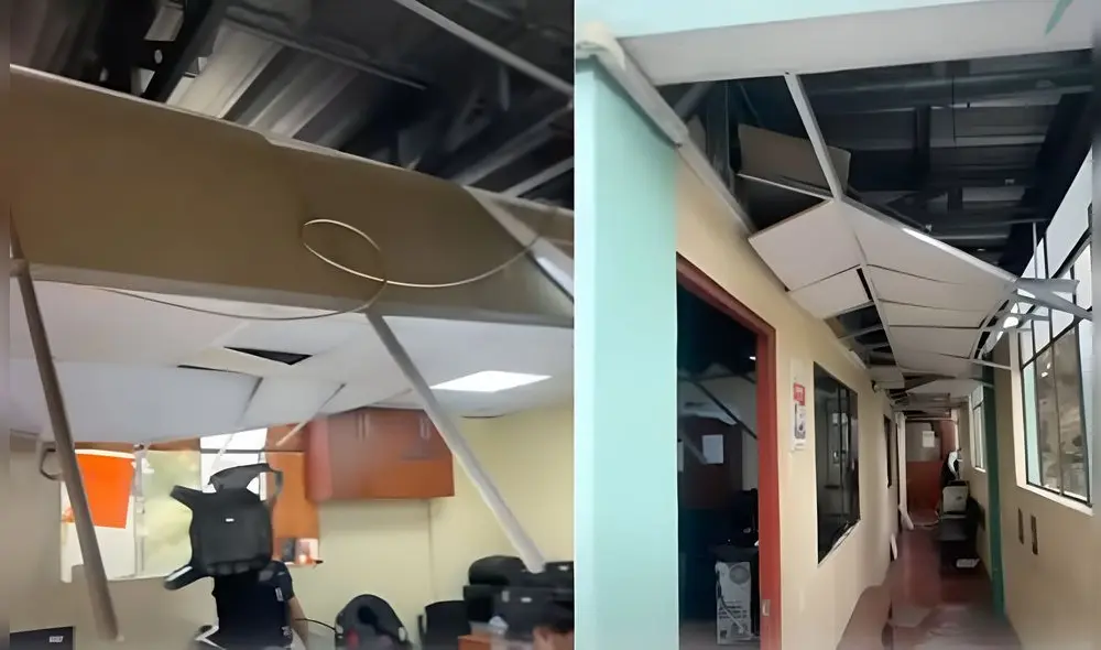 Se desploma parte del techo de Depincri Los Olivos tras sismo de 6,1. Foto: Composición LR/Captura de pantalla de YouTube