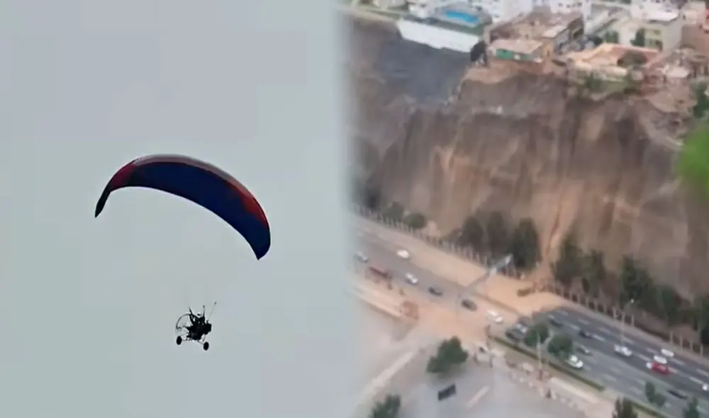 El joven volaba en parapente y notó como el acantilado de la Costa Verde se derrumbaba producto del sismo. Foto: composición LR/ TikTok/ @ebertvalverde75