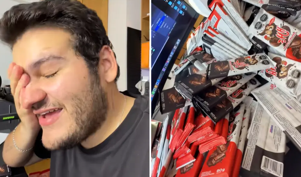 El creador de contenido no logró encontrar el ticket dorado en los chocolates HH. Foto: composición LR/TikTok