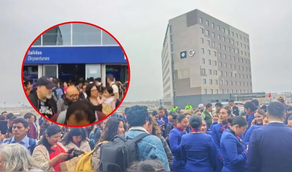 Pasajeros y trabajadores se reúnen en exteriores del aeropuerto Jorge Chávez. Foto: Composición LR/difusión