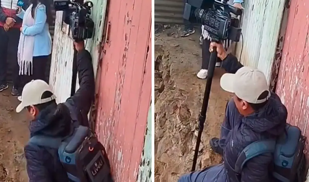 El camarógrafo casi cae hasta el fondo del cerro que había colapsado producto de fuerte sismo de 6,1 con epicentro en el Callao. Foto: composición LR/ TikTok / @medicengabylove