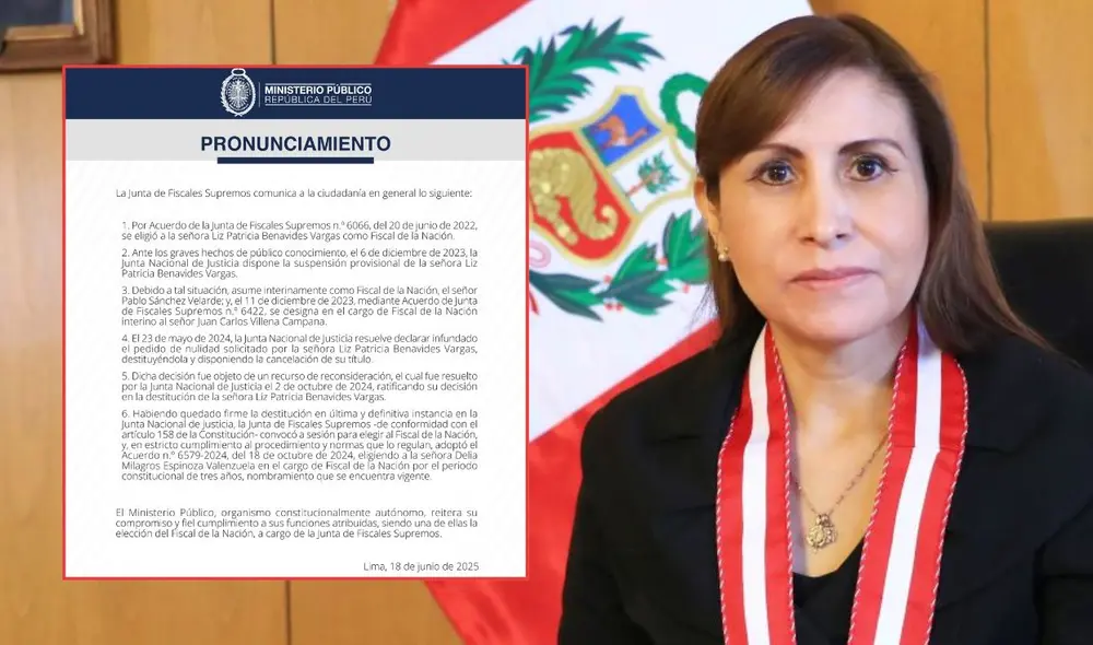 Junta de Fiscales Supremos se opone a la restitución de Patricia Benavides en el Ministerio Público | Composición: LR. Junta de Fiscales Supremos se opone a la restitución de Patricia Benavides en el Ministerio Público | Composición: LR.