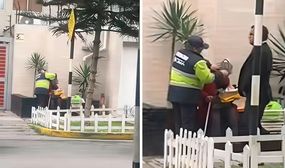La trabajadora de serenazgo de Lima no dudó en arreglar el cabello de la adulta mayor. Foto: composición LR/ TikTok/ @alessiacordova28