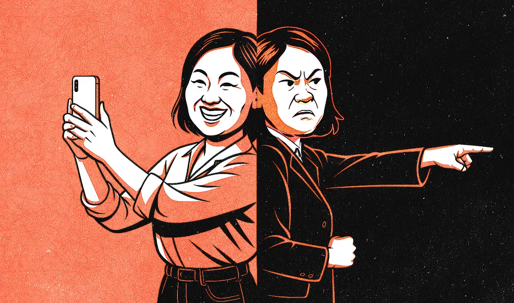 El doble discurso de Keiko Fujimori. Créditos: Ricardo Cervera con IA