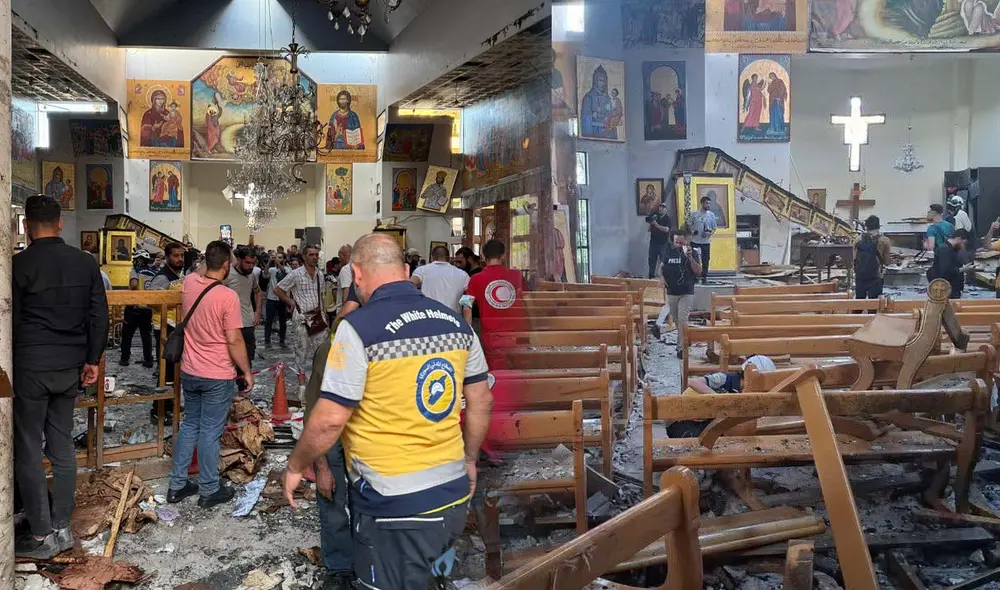 Un ataque suicida en la iglesia Mar Elías, cerca de Damasco, dejó al menos 15 muertos y más de 50 heridos, según la televisión estatal siria. Foto: composición LR/X Un ataque suicida en la iglesia Mar Elías, cerca de Damasco, dejó al menos 15 muertos y más de 50 heridos, según la televisión estatal siria. Foto: composición LR/X