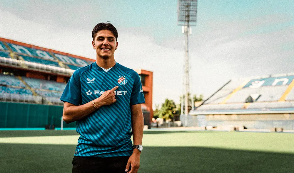 Matteo Pérez Vinlöf poso con la camiseta del Dinamo Zagreb. Foto:Dinamo Zagreb