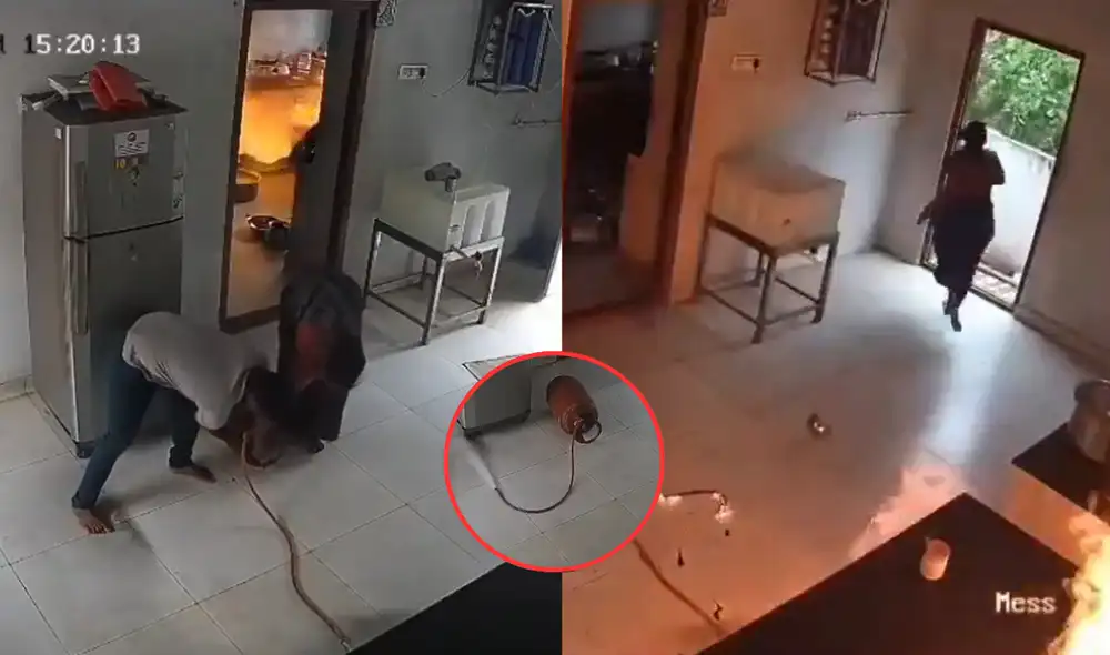 Tras la explosión provocada por la fuga de gas, la pareja salió asustada de su vivienda. Foto: Composición LR/ X