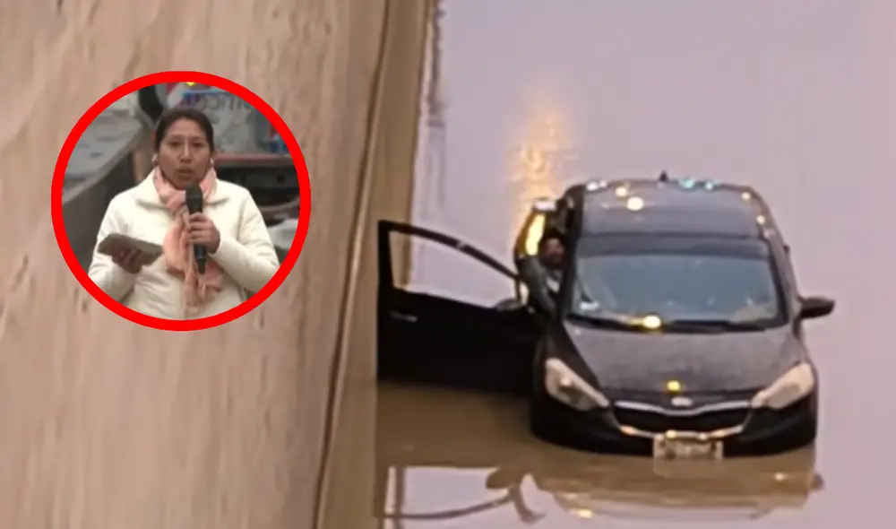 Carro queda estancado tras mojar a periodista en vivo. Carro queda estancado tras mojar a periodista en vivo.
