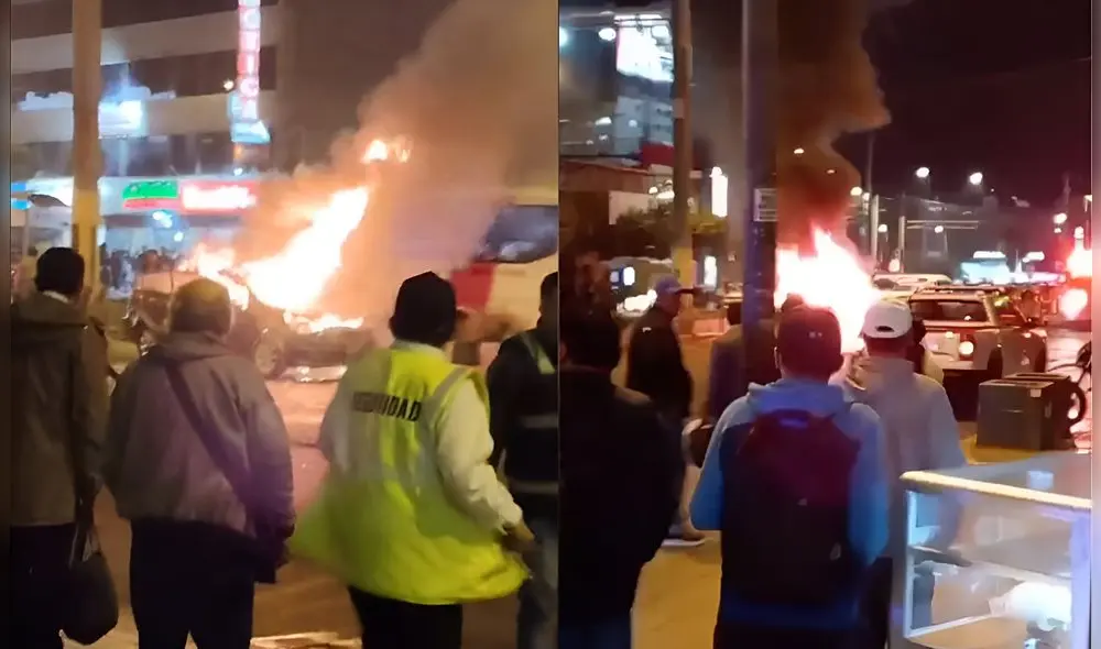 Auto se incendia en al avenida Angamos. Foto. Composición LR/Erwin Valenzuela-URPI LR