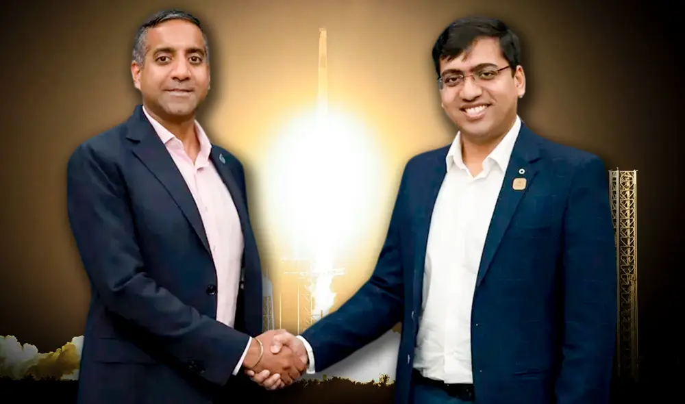 Tejpaul Bhatia (izq.) y Pawan Kumar (der.) firmaron un acuerdo de exploración espacial. Tejpaul Bhatia (izq.) y Pawan Kumar (der.) firmaron un acuerdo de exploración espacial.