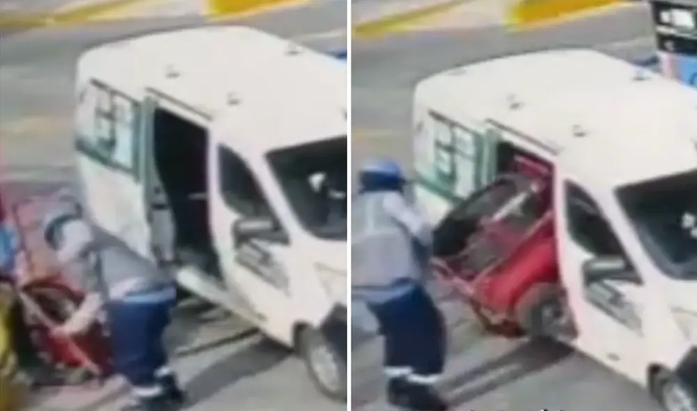 Con herramienta en mano, los ladrones lograron corta la cadena que aseguraba el costoso extintor. Foto: composición LR/TikTok/@elchicodelasnoticias