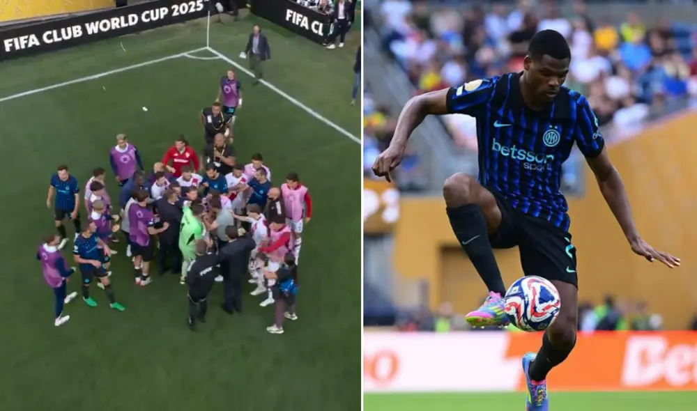 Denzel Dumfries se fue corriendo al vestuario, mientras que muchos jugadores agarraban al 'huevo' Acuña