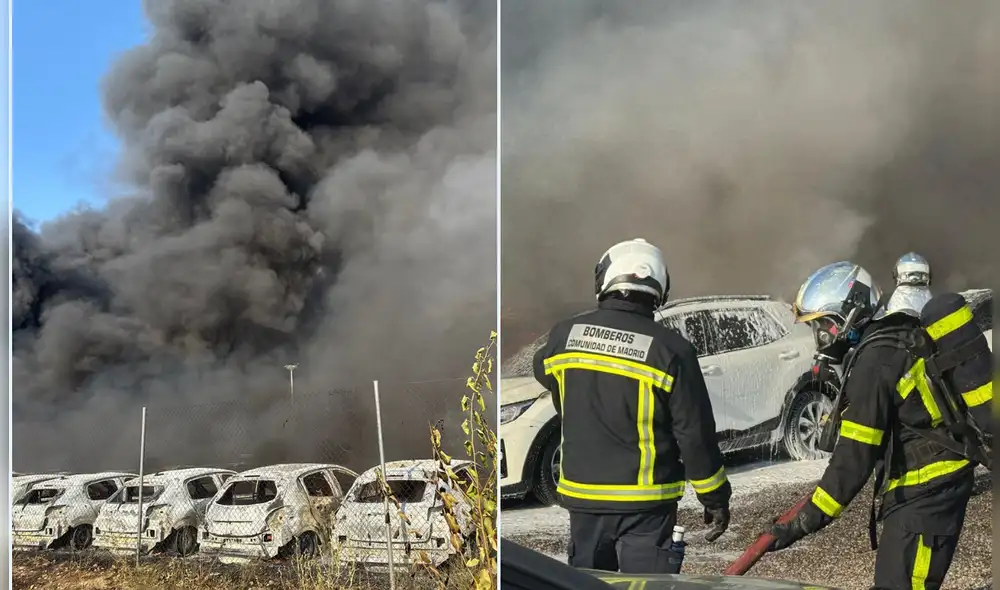 Cuatro bomberos fueron atenidos por 'agotamiento por calor' debido al incendio en Algete. Foto: Composición LR / El Mundo & Telecinco