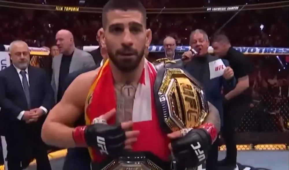 Ilia Topuria y Charles Oliveira pelearon en Las Vegas. Foto: captura de UFC
