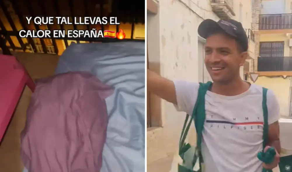 Un video viral de TikTok muestra la creatividad de un colombiano enfrentando el calor al dormir en el balcón con un ventilador. Foto: composición LR/Captura