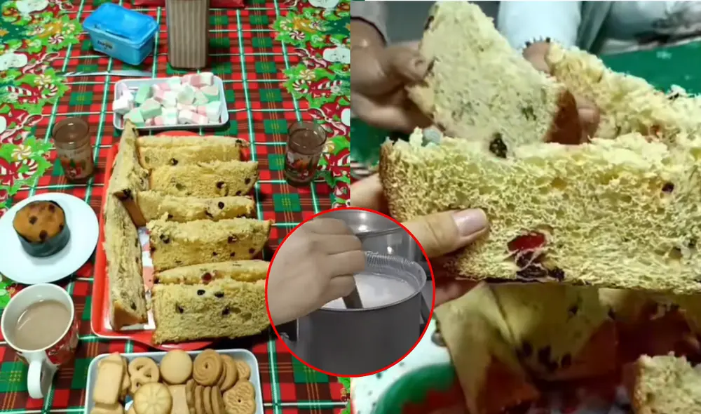 Familia celebra Navidad en junio con panetón, chocolatada y galletas. Fuente: TikTok Familia celebra Navidad en junio con panetón, chocolatada y galletas. Fuente: TikTok