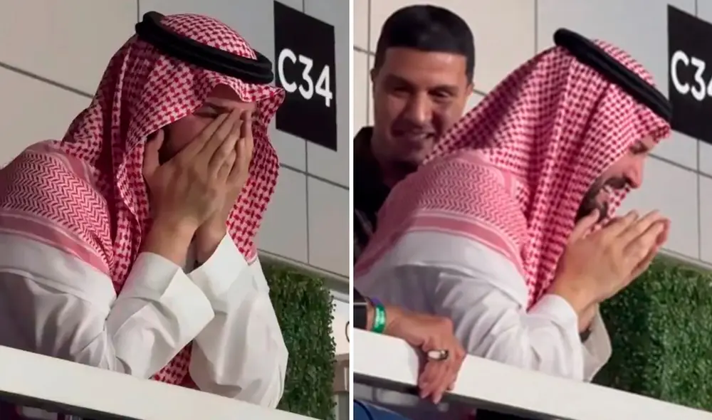 Fahad Bin Nafel bajó a los camerinos y felicitó a los jugadores de su club en persona. Foto: composición de LR/captura de KF/X Fahad Bin Nafel bajó a los camerinos y felicitó a los jugadores de su club en persona. Foto: composición de LR/captura de KF/X