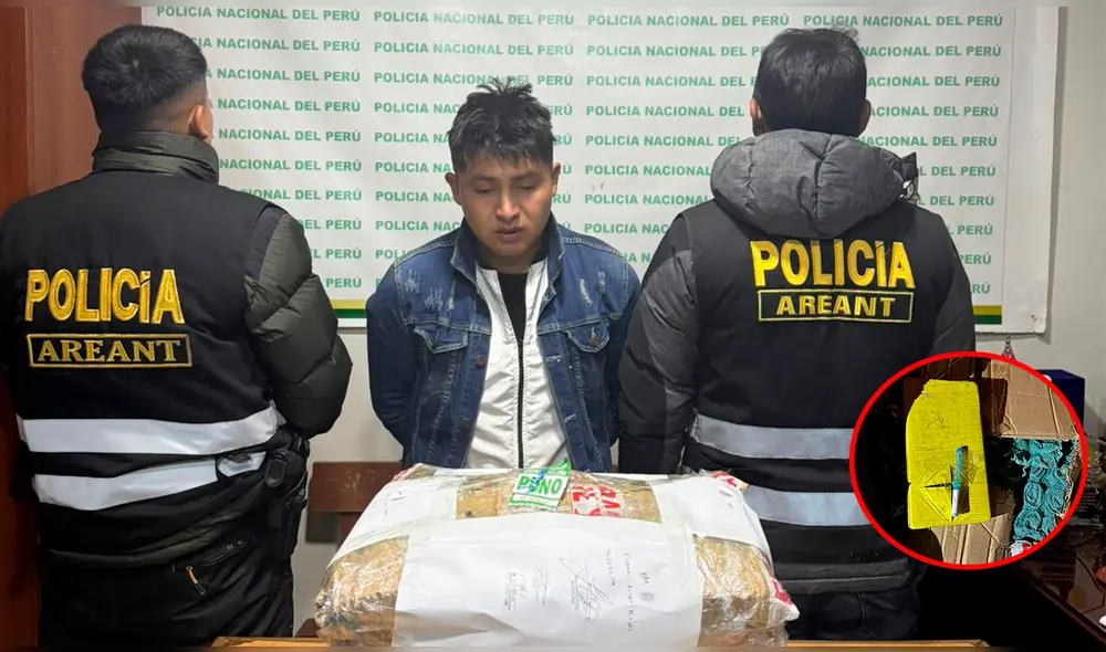 La Policía encontró una caja de cartón con veinte paquetes rectangulares de cocaína. Foto: Composición La República /PNP La Policía encontró una caja de cartón con veinte paquetes rectangulares de cocaína. Foto: Composición La República /PNP