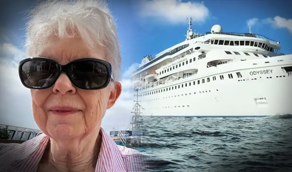 Sharon Lane, de 77 años, disfruta de esta nueva etapa de su vida a bordo del 'Odyssey' el crucero residencial. Foto: Composición LR