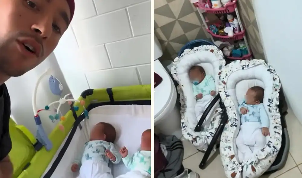 Padre primerizo mostró con ternura y practicidad cómo se las ingenia para ducharse sin descuidar a sus bebés.